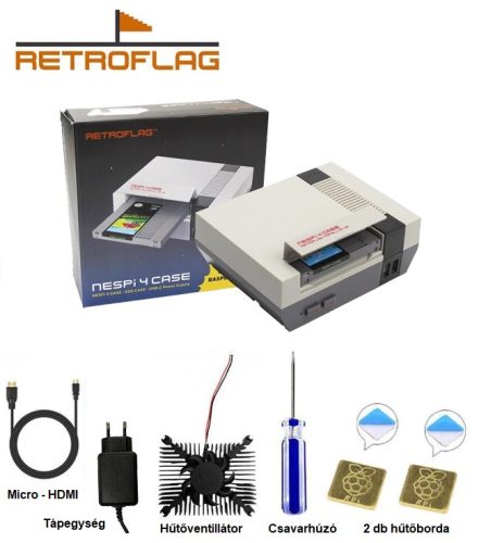 RETROFLAG NESPi 4 CASE - Raspberry Pi 4-hez ház ventillátorral - hűtőbordával - tápegységgel- Retropie