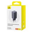 Baseus GaN5 Power Charger, 2x USB-C + USB, 65W teljesítmény + 1 méteres kábel (szürke)