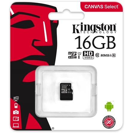 Kingston 16GB Canvas Select 80R Class 10 UHS-1 microSDHC memóriakártya 