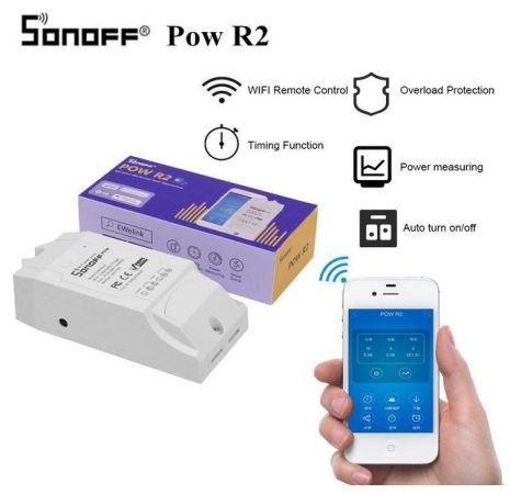 Sonoff POW R2 WiFi-s, internetről távvezérelhető okos kapcsoló relé, áramfogyasztás-mérővel