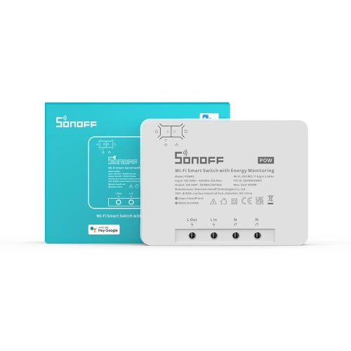 Sonoff Smart WiFi POWR3 távvezérelhető okos kapcsoló relé, áramfogyasztás-mérővel 