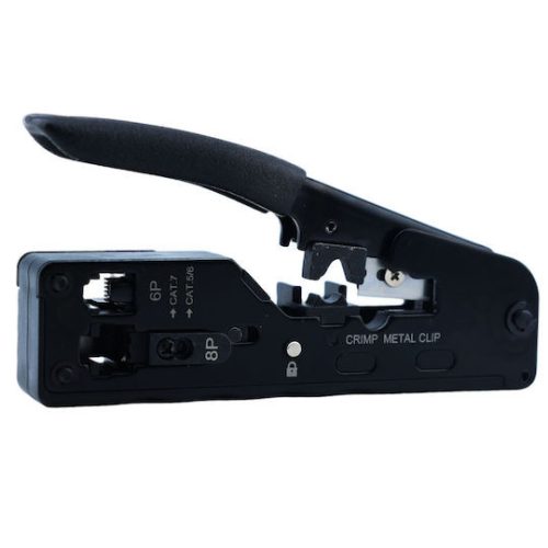 Kábelkrimpelő szerszám, CAT5e/CAT6a/CAT7a kábelekhez, Fekete 